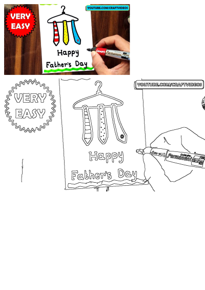 A very easy DIY Father's Day drawing featuring colorful ties on a hanger with "Happy Father's Day" text, being colored by hand.