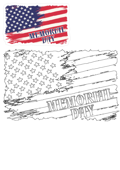 Memorial Day American Flag Sticker Red White Blue featuring a distressed design and a bonus black and white outline version.