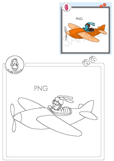 A playful cartoon bunny pilot in aviator gear flying a bright orange propeller airplane. Ideal for kids' projects and designs.