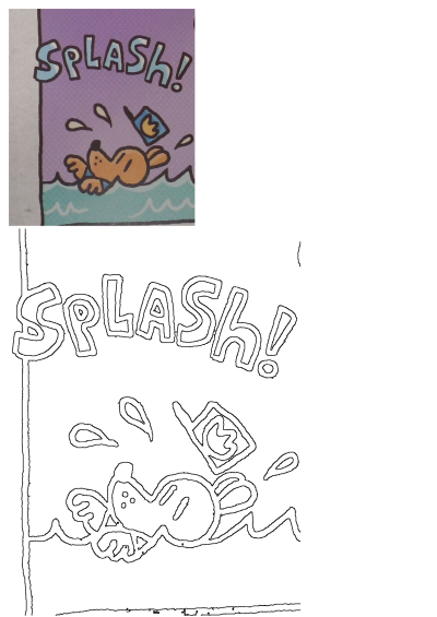 A vibrant comic panel illustration depicting a playful cartoon dog joyfully splashing in blue water with the bold word "SPLASH!".
