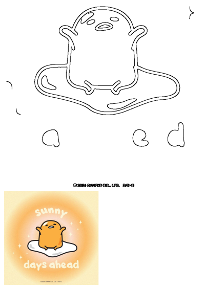 Vibrant Gudetama poster with the lazy egg on an egg white, 'sunny days ahead' text, and sparkles on a warm orange background.