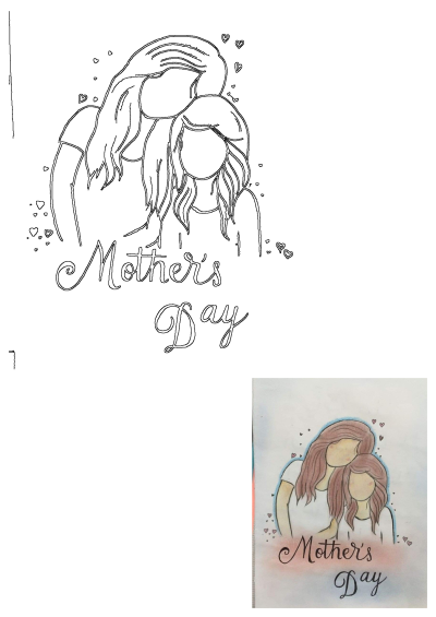 Heartfelt Mother's Day drawing featuring a loving embrace between a mother and daughter, surrounded by delicate hearts.