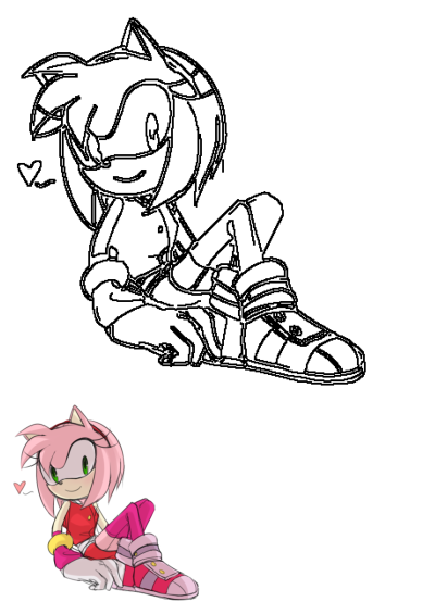 Amy Rose, the popular cartoon character, is shown sitting with legs crossed and wearing her iconic pink shoes in this delightful illustration.