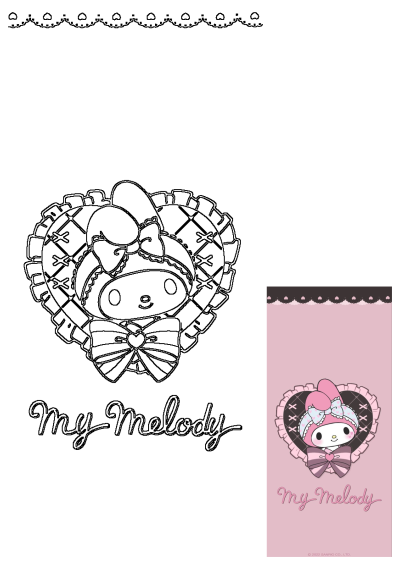 My Melody Pink Card Bow Tie. A charming character in a heart frame with a bow, available in outline art and a sweet pink colored design.