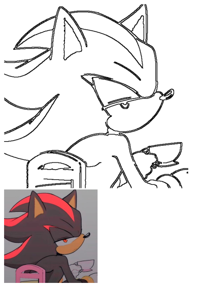 Black and white line art of Shadow The Hedgehog, known for his serious demeanor, enjoying a cup of tea. This detailed outline drawing captures the iconic character.