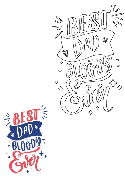 Fathers Day card design featuring 'Best Dad Ever' in vibrant colorful lettering with an accompanying outline version.