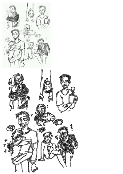 Funny Starker Marvel Avengers fan art sketches featuring Tony Stark and Spider-Man's wholesome and humorous interactions.