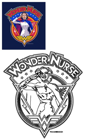 Superhero Wonder Nurse logo in retro style, showcasing a saluting nurse with a cape in a shield design. Ideal for nurse appreciation gifts.