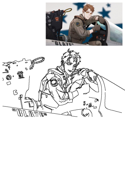 Anime illustration of a male airplane pilot with yellow eyes in a fighter jet cockpit, wearing a flight suit and giving a thumbs-up.