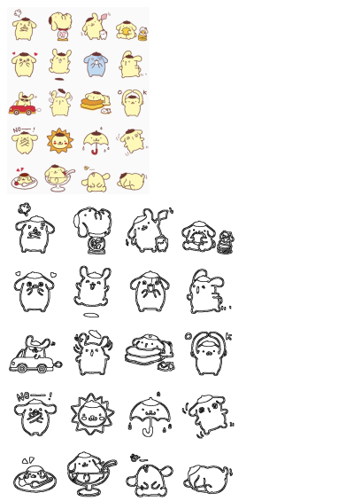 A vibrant collection of cute cartoon animals, specifically yellow dogs, depicting a wide array of playful expressions and activities.