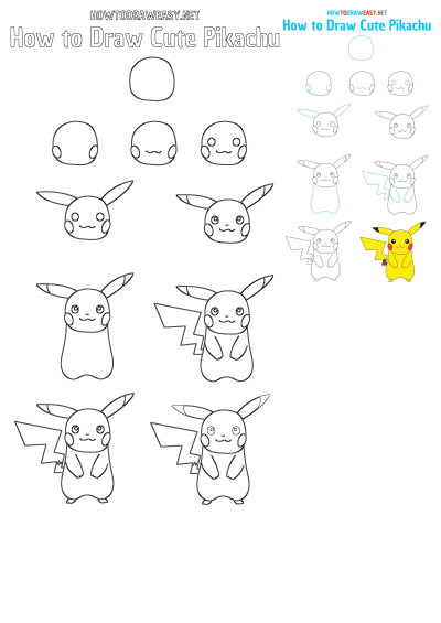 Learn how to draw cute Pikachu with this step-by-step guide. Follow easy drawing instructions from sketch to full color.