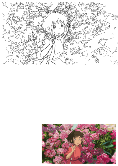 Chihiro from Spirited Away, wide-eyed amidst a lush pink flower garden. A memorable, enchanting anime scene.