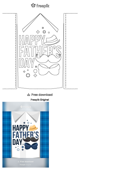 Happy Father's Day card with a black mustache, blue bow tie, and fedora hat. A stylish design for Father's Day celebrations.