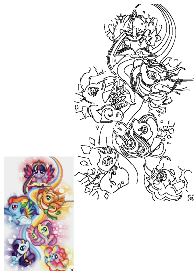 Mark Mcreae's vibrant My Little Pony art of the Mane Six: Twilight Sparkle, Rainbow Dash, Applejack, Fluttershy, Rarity, and Pinkie Pie, arranged on a rainbow.