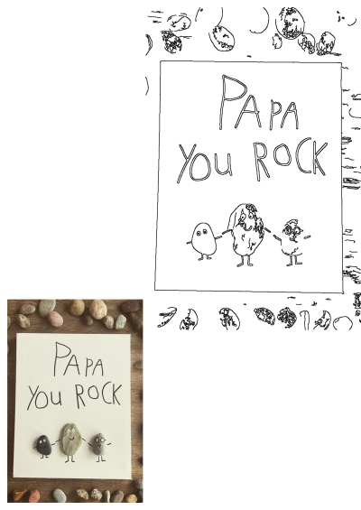 Handmade Papa You Rock Fathers Day stone art craft with painted rocks and a corresponding outline drawing for a unique gift.