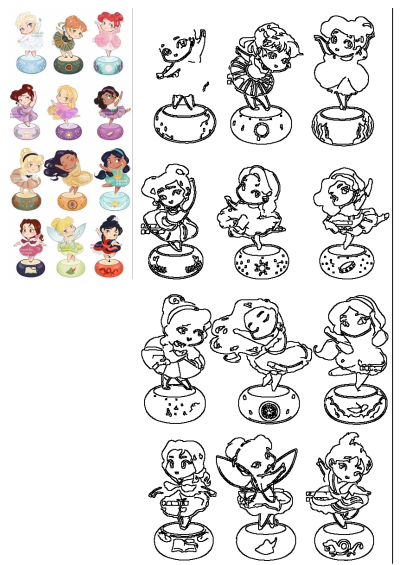 Cute chibi Disney Princess ballet fanart featuring Elsa, Ariel, Belle, and others in graceful poses, with colored and line art versions.