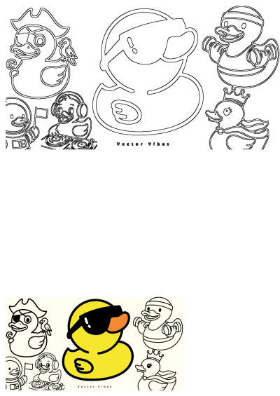 Vector collection of diverse duck characters: pirate, DJ, astronaut, fitness, princess, and a cool yellow duck with sunglasses.