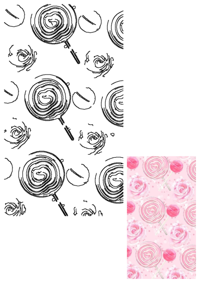 Seamless pink watercolor lollipops and roses pattern on a soft pink background with subtle glitter. Sweet, charming design.