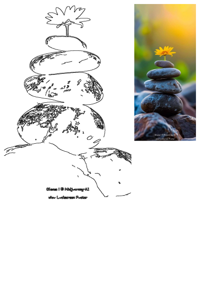 A stack of balanced stones with a vibrant yellow flower on top, conveying zen, harmony, and nature in a soft, sunlit background.