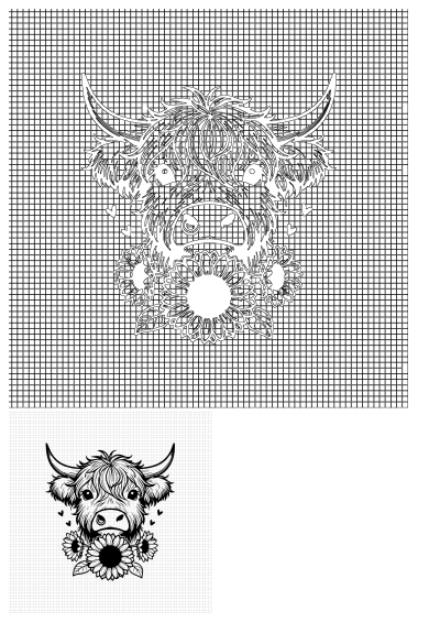 Adorable Highland cow and sunflowers SVG PNG clipart. Ideal for Cricut and Silhouette projects, craft designs, and merchandise.