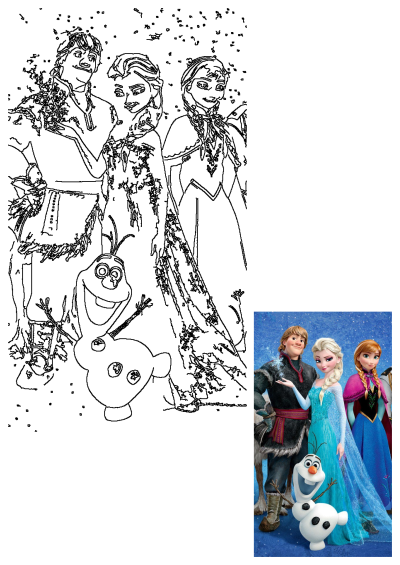 Elsa, Anna, Kristoff, and Olaf, the beloved characters from Disney's Frozen, are together in this magical winter scene.