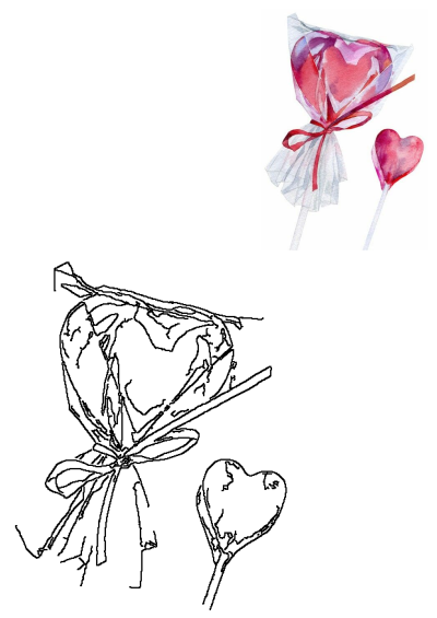 Vibrant watercolor heart lollipops, one wrapped with a red ribbon and one unwrapped, perfect Valentine's sweet treats.