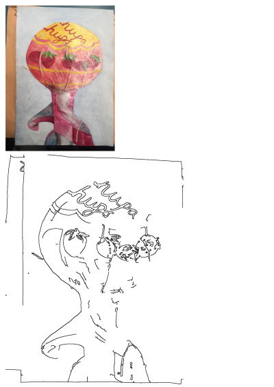 Vibrant watercolor painting of a Chupa Chups strawberry lollipop wrapper, with brand name and juicy strawberries.