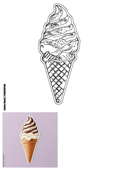 Chocolate and white swirled soft-serve ice cream cone sticker illustration, perfect for sweet dessert themes or summer treats.