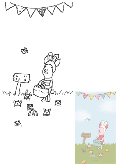 Cute Piglet in a bunny costume on an Easter egg hunt with Winnie the Pooh and friends hiding in the grass under festive flags.