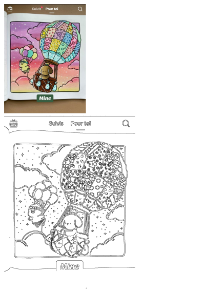 Cute puppy and duckling in a colorful patchwork hot air balloon, accompanied by balloons, soaring through a dreamy pastel sky.