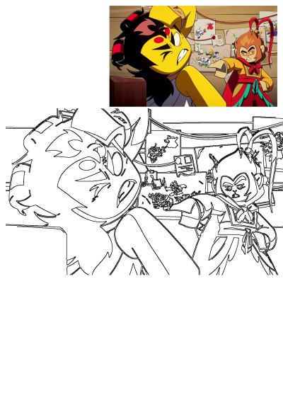 Monkie Kid animated scene: Macaque and Monkey King in an intense confrontation in front of a wall covered with maps and drawings.