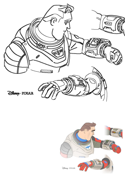 Official concept art for Disney Pixar's Lightyear movie, featuring Buzz in his space suit with distinct red gloves and wrist communicator details.