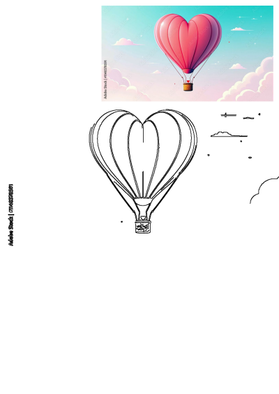 A vibrant pink heart-shaped hot air balloon floats gracefully against a clear blue sky with soft, whimsical pink clouds.