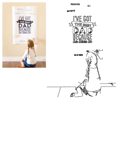 A child writes on a Father's Day "I'VE GOT THE BEST DAD" printable poster, listing reasons why her dad is great.