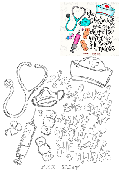 Uplifting nurse SVG/PNG design featuring an inspirational quote, stethoscope, nurse hat, mask, pills, and syringe, ideal for medical crafts.