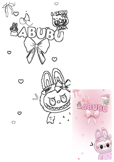 A charming pink aesthetic Labubu bunny cartoon wallpaper with a Hello Kitty-dressed Labubu, 'LABUBU' text, bows, cherries, and hearts.