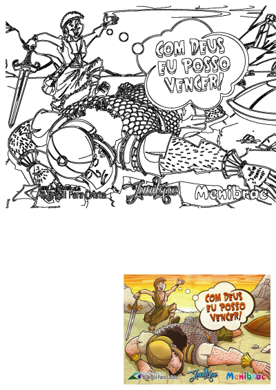 Menibrac Bible Quiet Book wallpaper of David's victory over Goliath, showing his faith with 'With God I can win!' message.