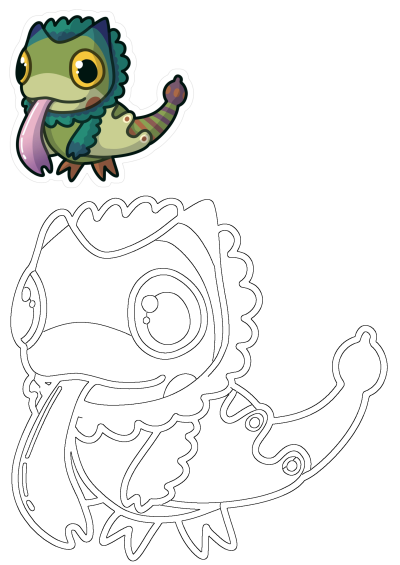 Chibi Pukei Pukei Monster Hunter vinyl decal sticker with a cute cartoon monster, vibrant colors, and a clean outline for crafting.