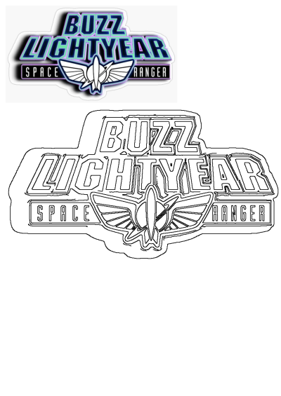 Buzz Lightyear Space Ranger Logo Sticker, showing both the vibrant colored emblem and its black outline art version.