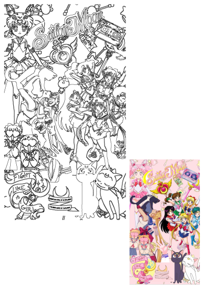 A vibrant Sailor Moon anime collage featuring Sailor Guardians, Luna & Artemis on a pink background with iconic symbols and empowering phrases.