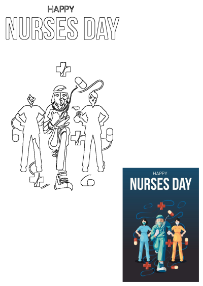 Happy Nurses Day Scrubs Illustration featuring a diverse team of nurses in colorful uniforms, masks, and medical symbols.