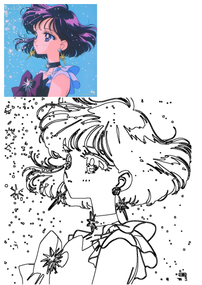 Vibrant anime girl with short purple hair, golden star earrings, and a white star choker, set against a sparkling blue starry sky.