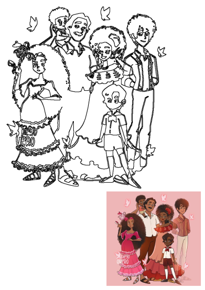 Diego Quero's outline fan art of the magical Madrigal family from Disney's Encanto, featuring all members and butterflies.