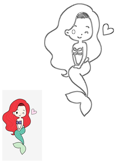 An adorable Ariel-inspired mermaid cartoon illustration with vibrant red hair, a sparkling green tail, and a cute wink.