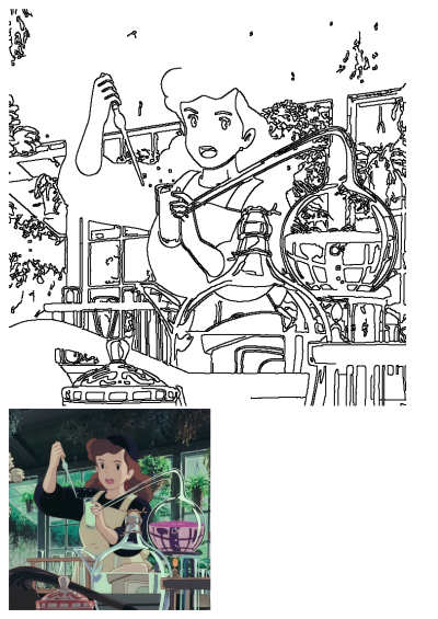 Anime woman in a lab, carefully conducting a science experiment with a dropper, beaker, and purple liquid amidst plants.