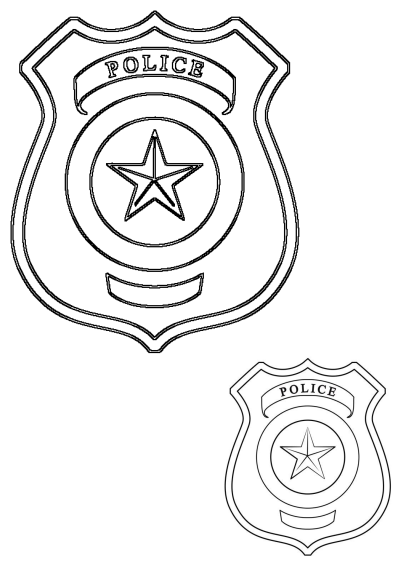 Two black and white outline police badges, each featuring a star and 'POLICE' text on a banner. Ideal for graphic design.