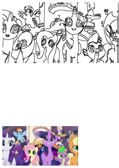 My Little Pony characters like Twilight Sparkle, Rainbow Dash, Fluttershy, Rarity, Applejack, and Spike smile joyfully at Friendship Castle.