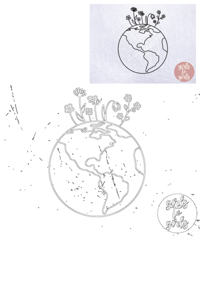 Earth with flowers growing out of it, a beautiful line art representation of the globe with various blooming plants atop. Symbolizes nature's growth.