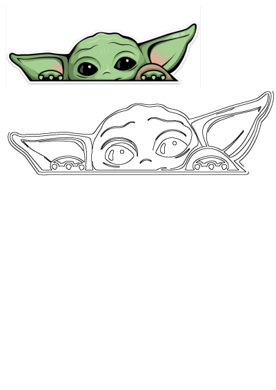 An adorable Baby Yoda (Grogu) sticker in cute Star Wars fan art style, plus a bonus outline for coloring.