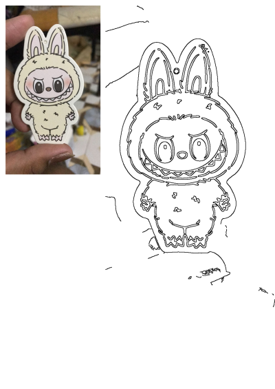 A person holding a cartoon rabbit sticker with a monster grin, featuring a character in a fluffy bunny suit with sharp teeth.